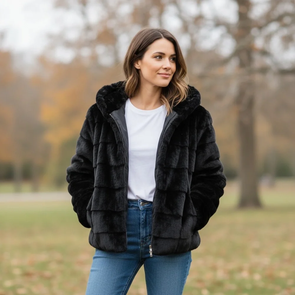 Women’s Faux Fur Hooded Jacket size M. NWT - Picture 2 of 13